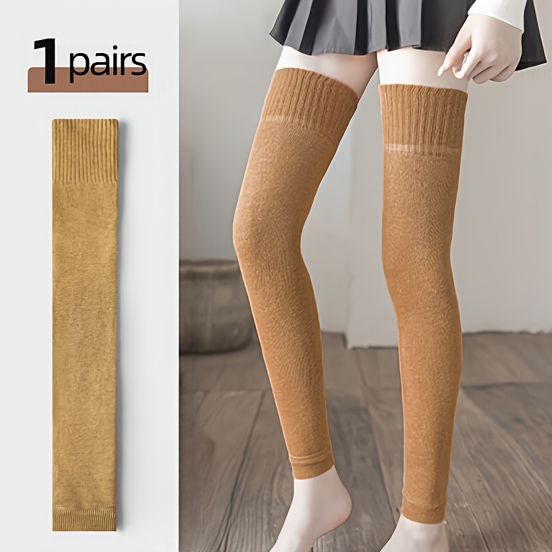 

Cozy & Stylish Women's Thigh-high Leg Warmers - Solid Color, Terry Fleece Knee-length Socks For Winter And Slimming Effect