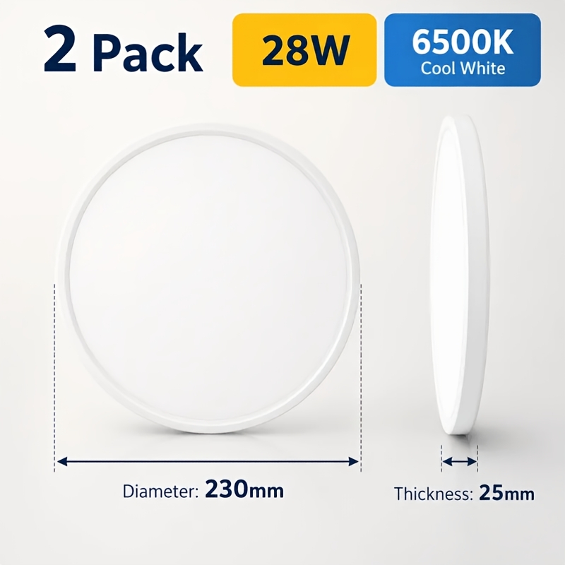 2-pack Led Ceiling Light 28w 6500k Cool White Ultra-thin 25mm Round Recessed Ceiling Light Ultra Slim Flush Mount Ceiling Light 230mm Living Room Bedroom Kitchen Modern Ceiling Light
