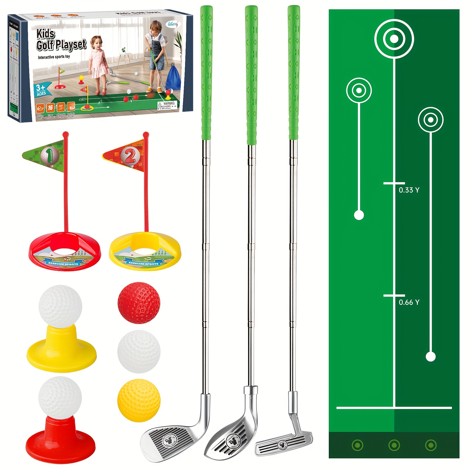 

Kids Golf Clubs For 3-5 Years Old, Retractable Toddler Golf Set With Putting Mat & Storage Bag, Indoor And Outdoor Sports Golf Toys For Boys Girls