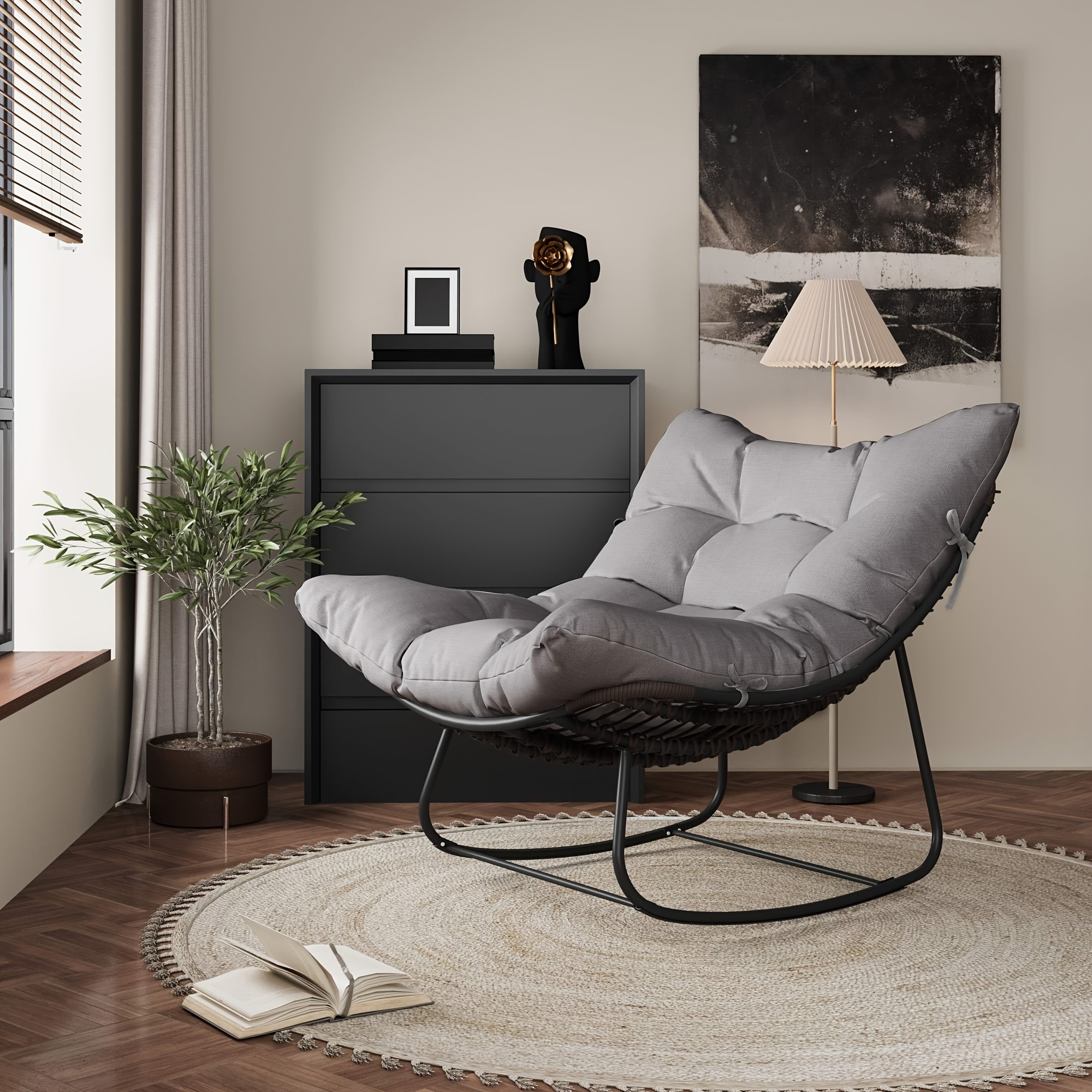 royal rocking chair outdoor rocking papasan chair with padded light grey   recliner chair oversized metal   rattan egg chair for patio porch living room details 0