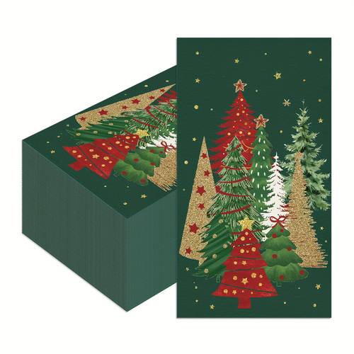 20pcs xmas green christmas tree pattern paper long napkins 2 ply disposable lunch dinner paper napkin set for baby shower dinner picnic party tableware decor supplies 4 5 8 inches