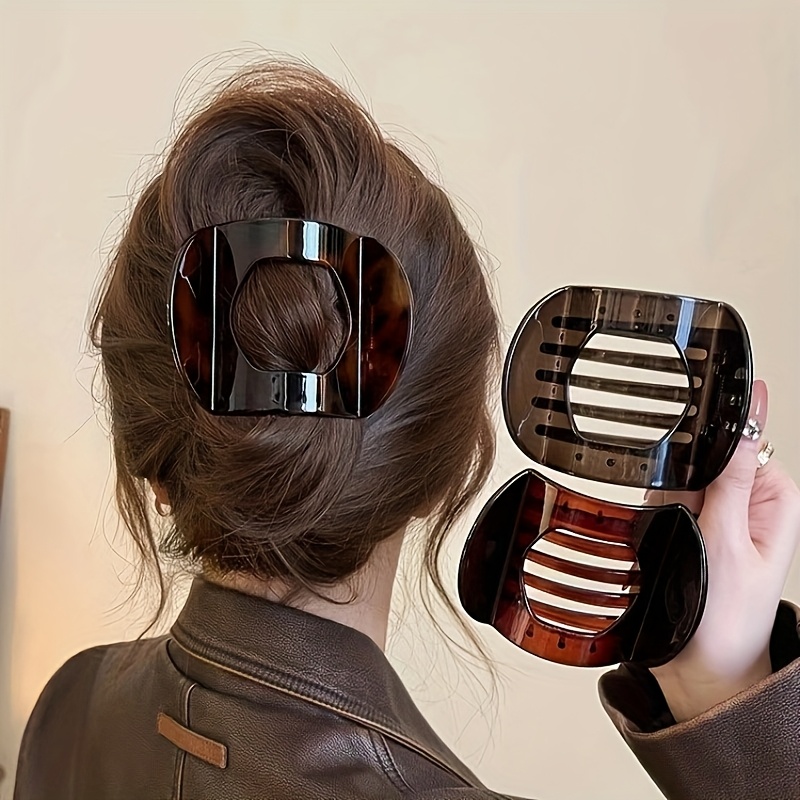 1pc Retro Handcrafted Flat Oval Acrylic Hair Clip with Curved Arc Design, Suitable for Daily Wear and Hairstyling