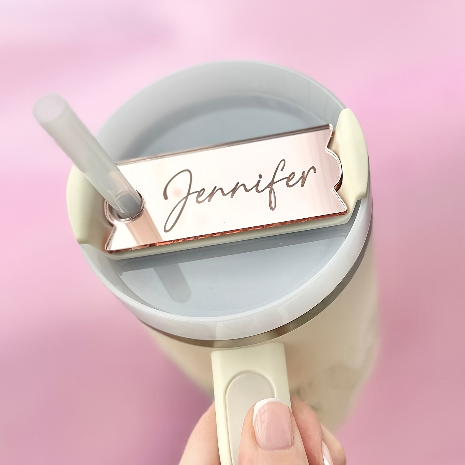 

Custom Acrylic Name Water Bottle Tag, Diy Personalized English Lettering Glass Cup Lid Accessory