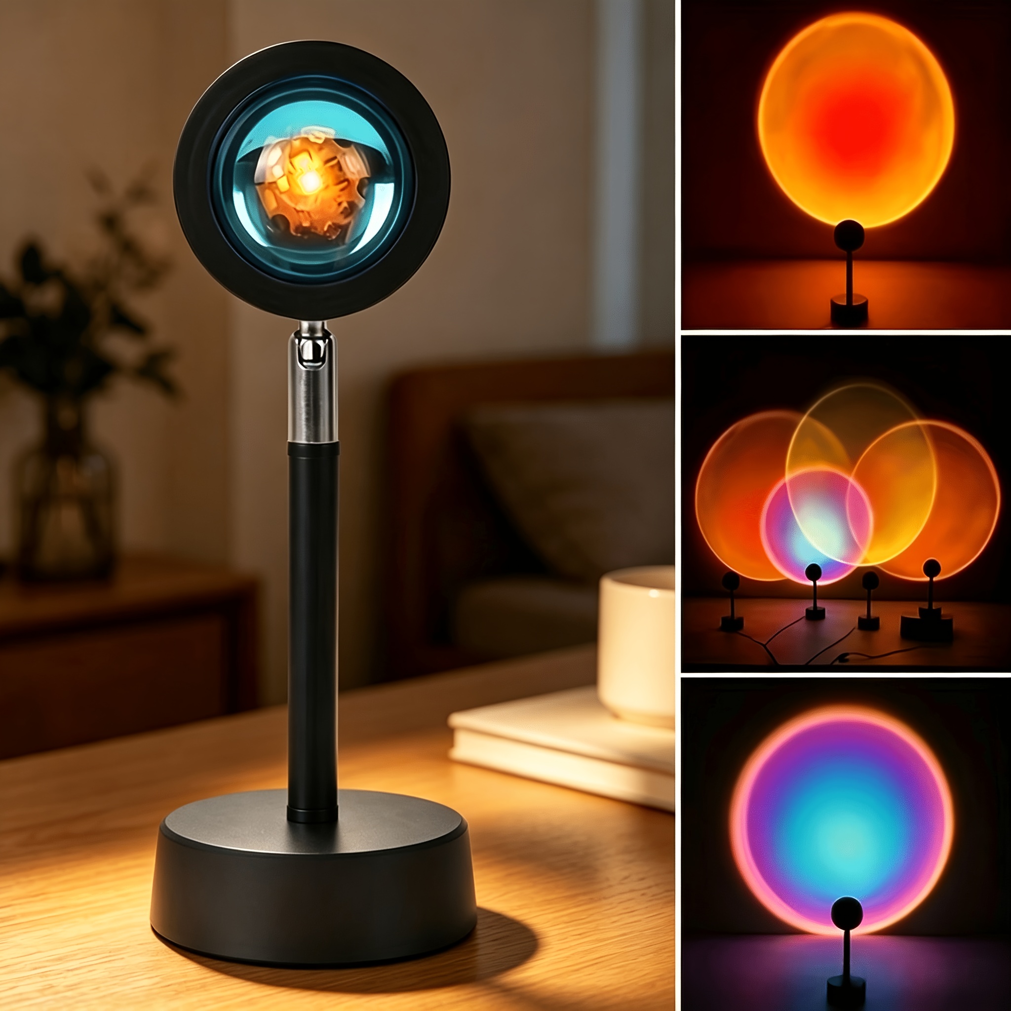 TEMU Sunset Projection Lamp, 180° Adjustable Rgb Color Night Light, Usb-powered Desktop Ambient Light Suitable For Bedroom Decoration, Photography