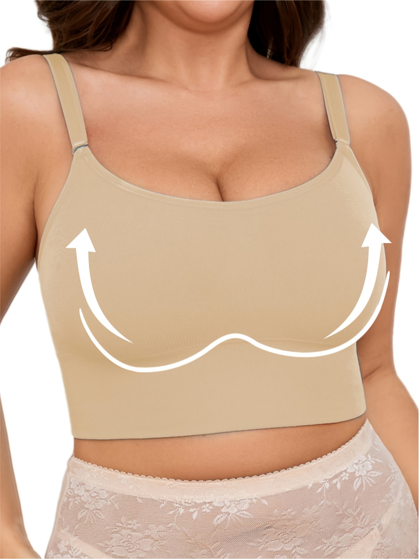 Plus Size Simple Bra, Women's Solid Seamless Double Layer Comfort Bralette With Removable Pads
