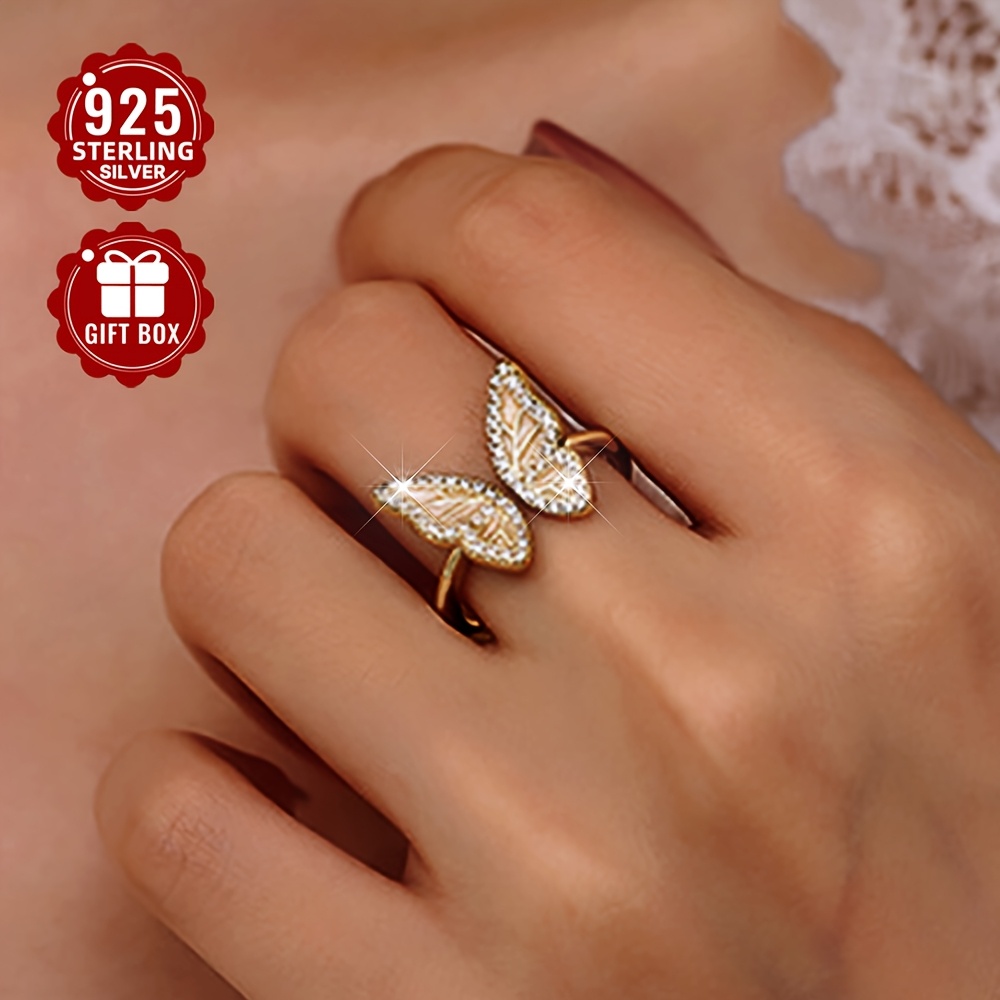S925 Pure Silver Butterfly Ring with Synthetic Zirconia
