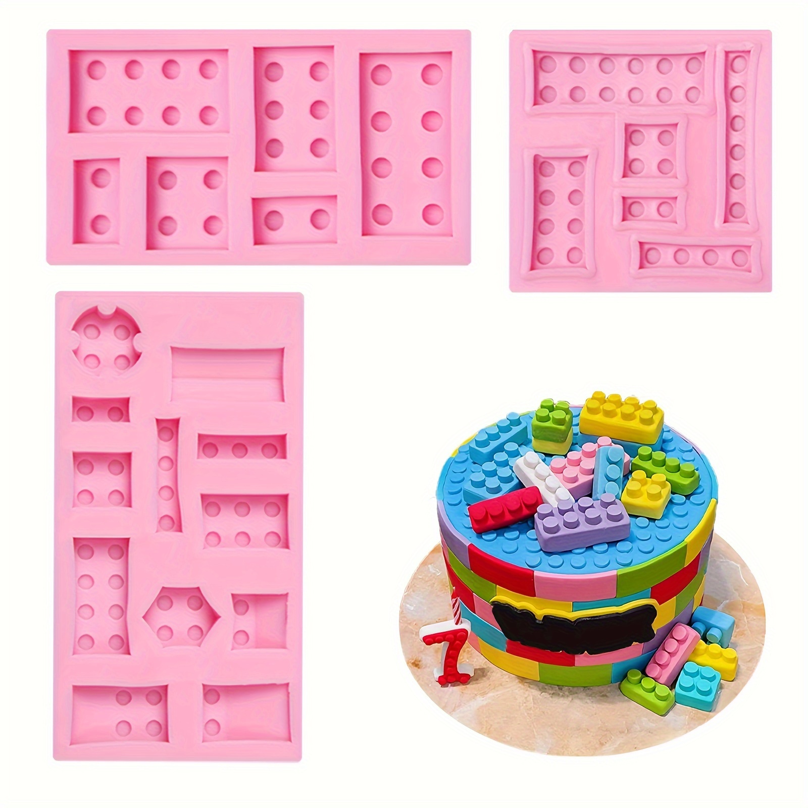 

3pcs, Building Bricks Fondant Molds, Chocolate Silicone Mold For Cake Decoration Candy Sugar Cupcake Topper Polymer Clay Crafts