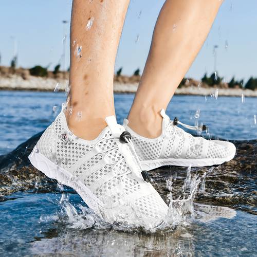 mens mesh water shoes hollow out drawstring quick shoes outdoor beach wading shoes mens sneakers