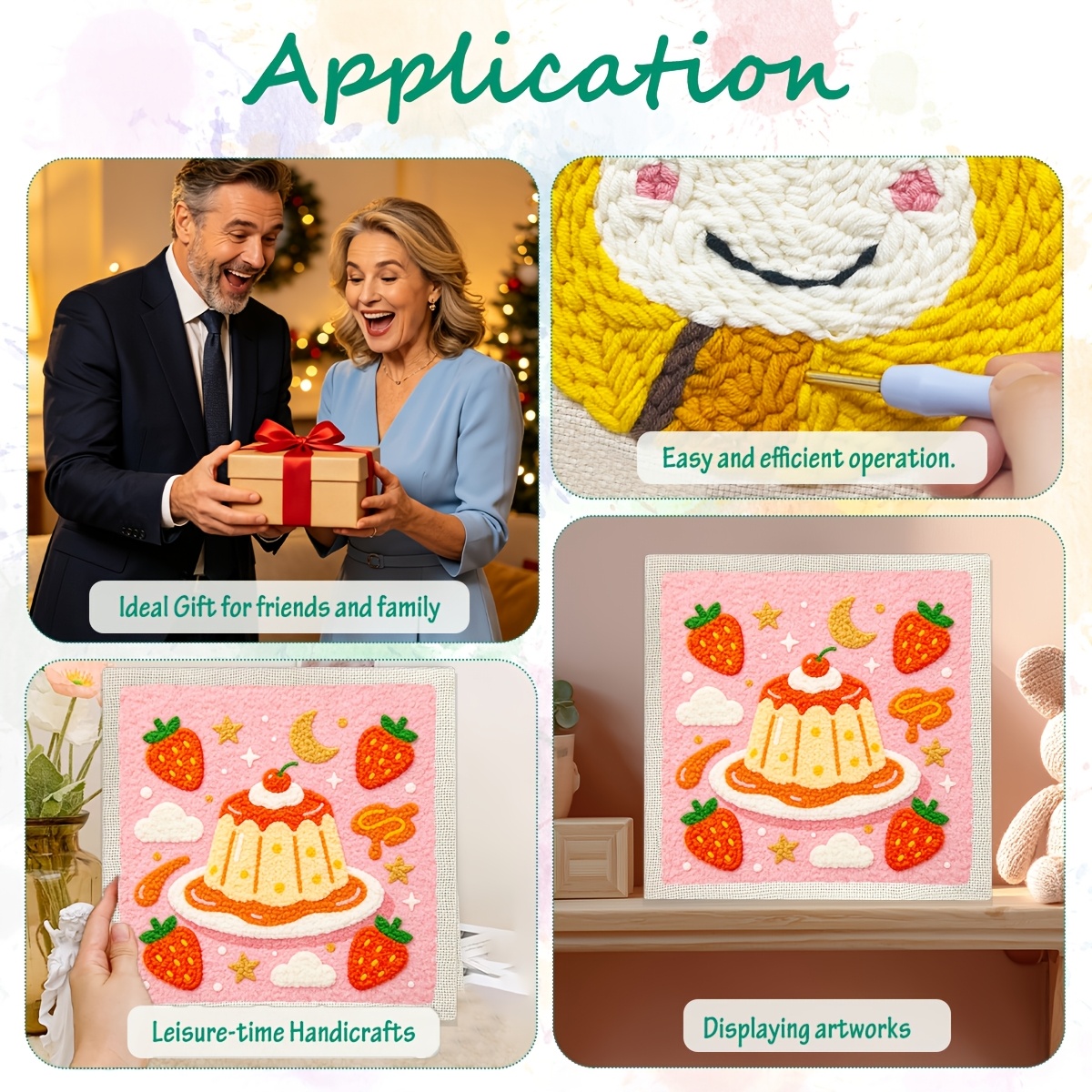 Complete DIY Punch Needle Starter Kit with Pre-Printed Fruit Cake Design
