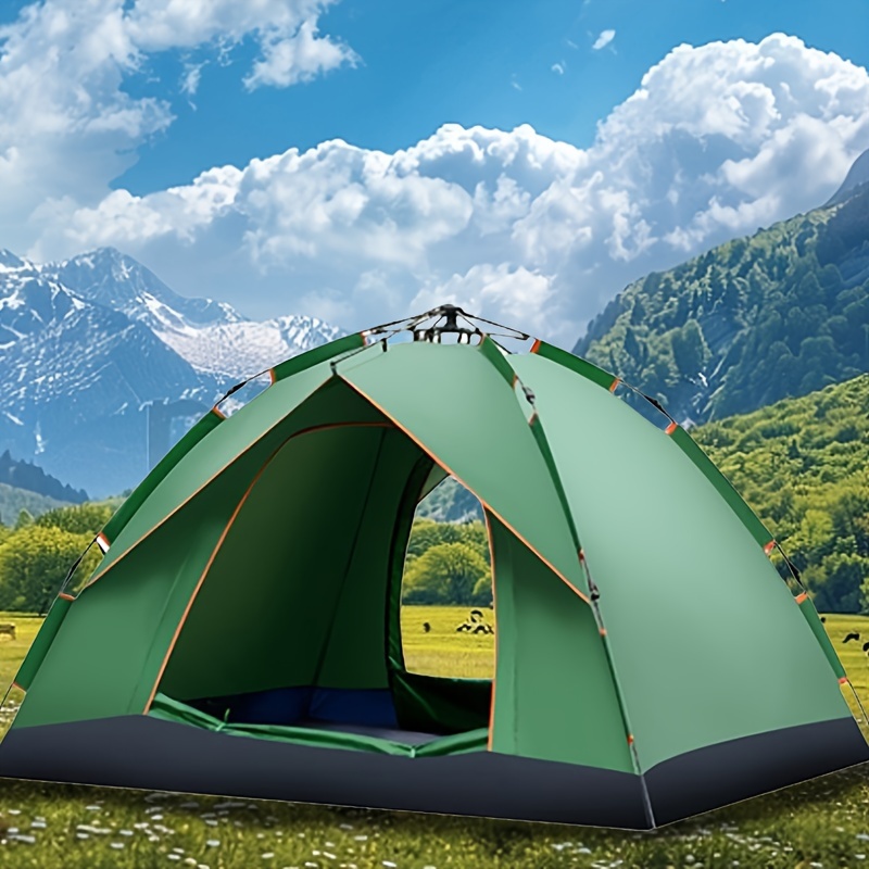 

4-person Fully Automatic Quick-opening Tent - Portable, Waterproof Polyester Camping & Hiking Tent In Green With Fiberglass Poles, Closure For All , Camping Gear