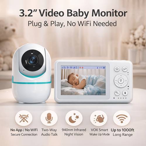 video monitor with camera 3 2 inch lcd vision temperature monitoring cry detection and wireless monitoring up to 1000 feet suitable for families and as a fathers day gift