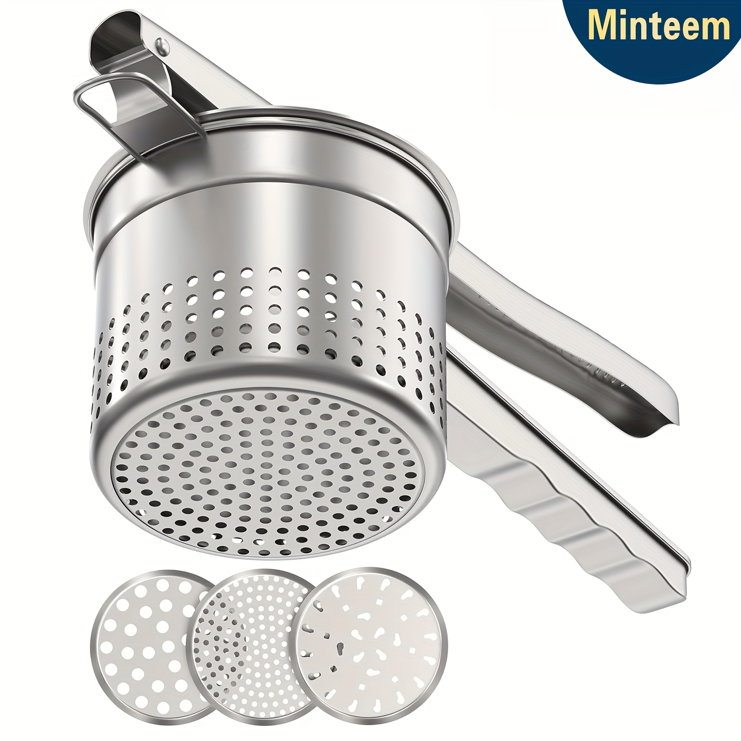 TEMU Heavy-duty Stainless Steel Potato Masher - 15oz Manual Juicer With Ergonomic Handle, Multifunctional Kitchen Tool For Mashing And , Coil Side Hole Design,father Gift