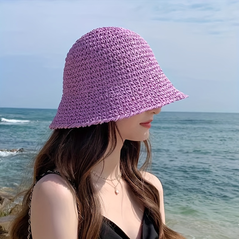 Candy Color Straw Bucket Hat Lightweight Breathable Summer - Temu