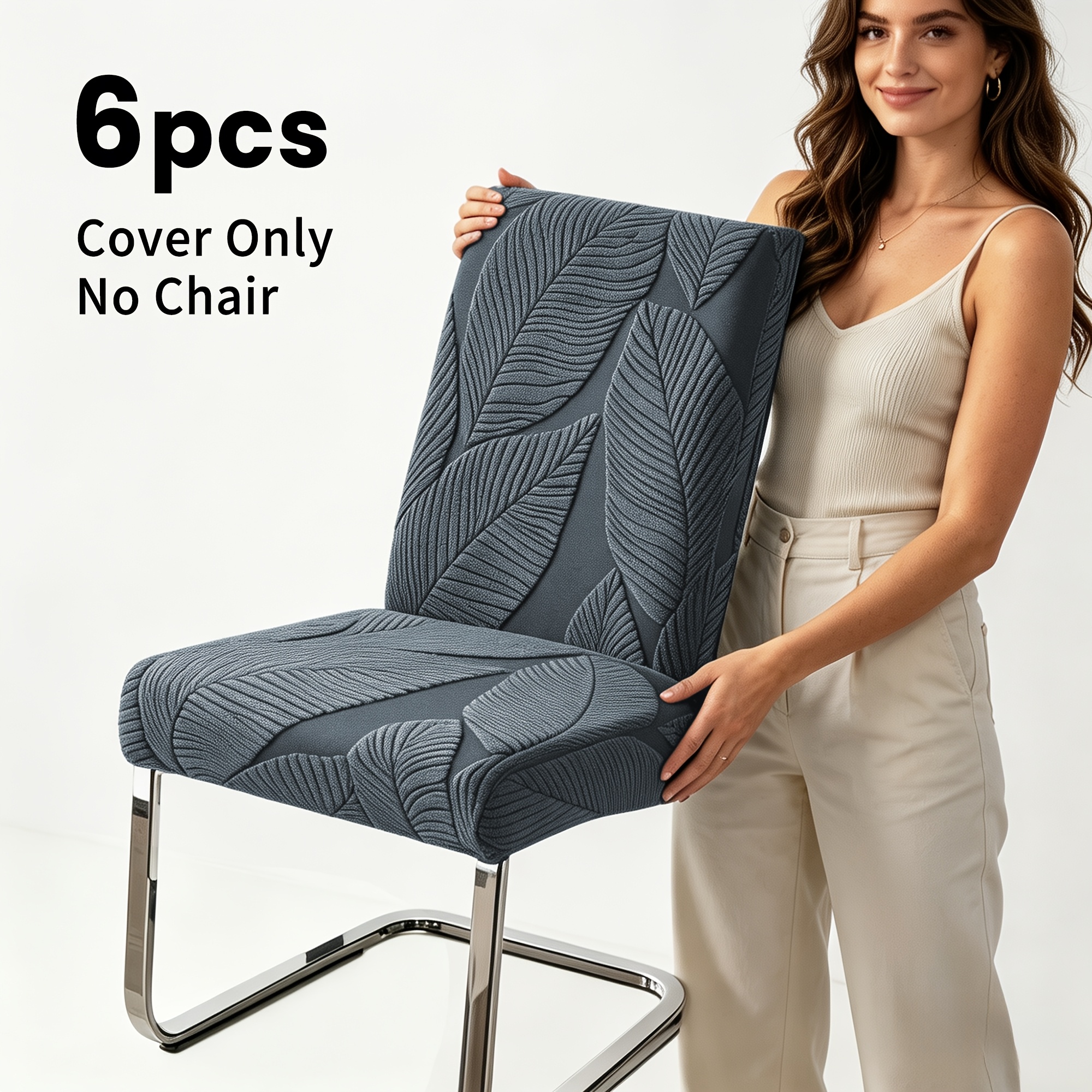 TEMU Housses de chaise de salle à manger extensibles 4/6 pièces, jacquard moderne à motif de feuilles et de fleurs, coupe élastique adaptée aux