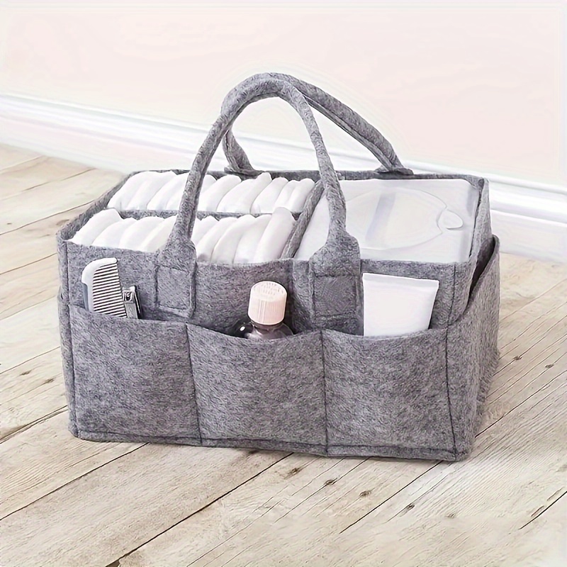 

Foldable Gray Felt Diaper Organizer With Handles - Perfect For Storing Diapers, Wipes, And Changing Supplies