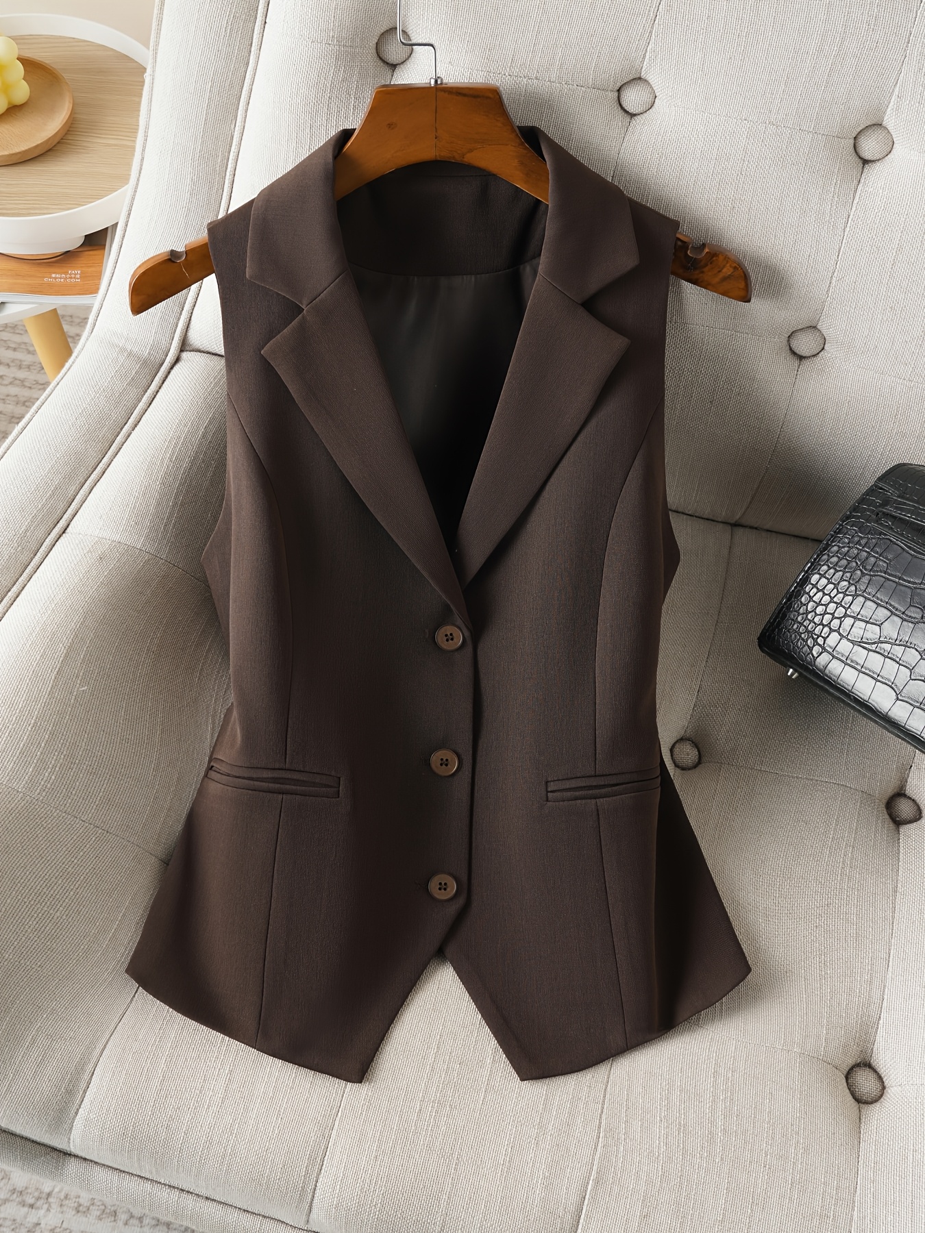 women's chic brown sleeveless vest short button lapel Temu Portugal