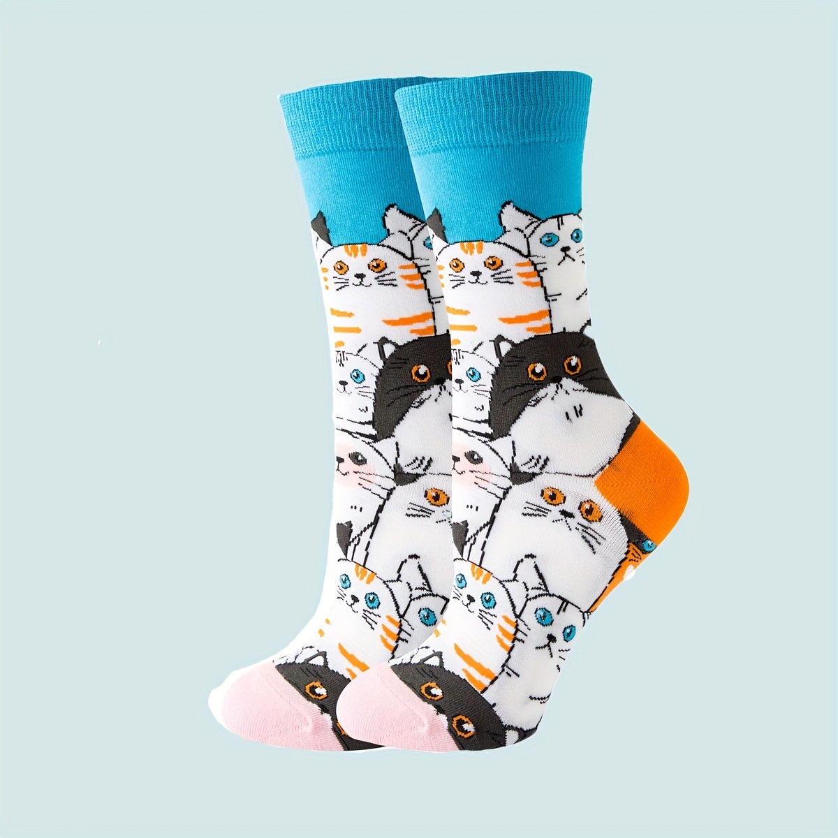 

1 Pair Creative Cute Cartoon Cat Pattern Socks, Comfy & Breathable Mid Tube Socks, Women's Stockings & Hosiery - Perfect For Fall & Winter