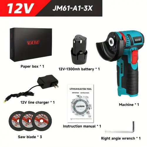 1 set of 12v mini angle grinder 19500rpm portable handheld with 3 grinding discs and 1 right angle wrench for polishing tiles and steel holiday gift us plug