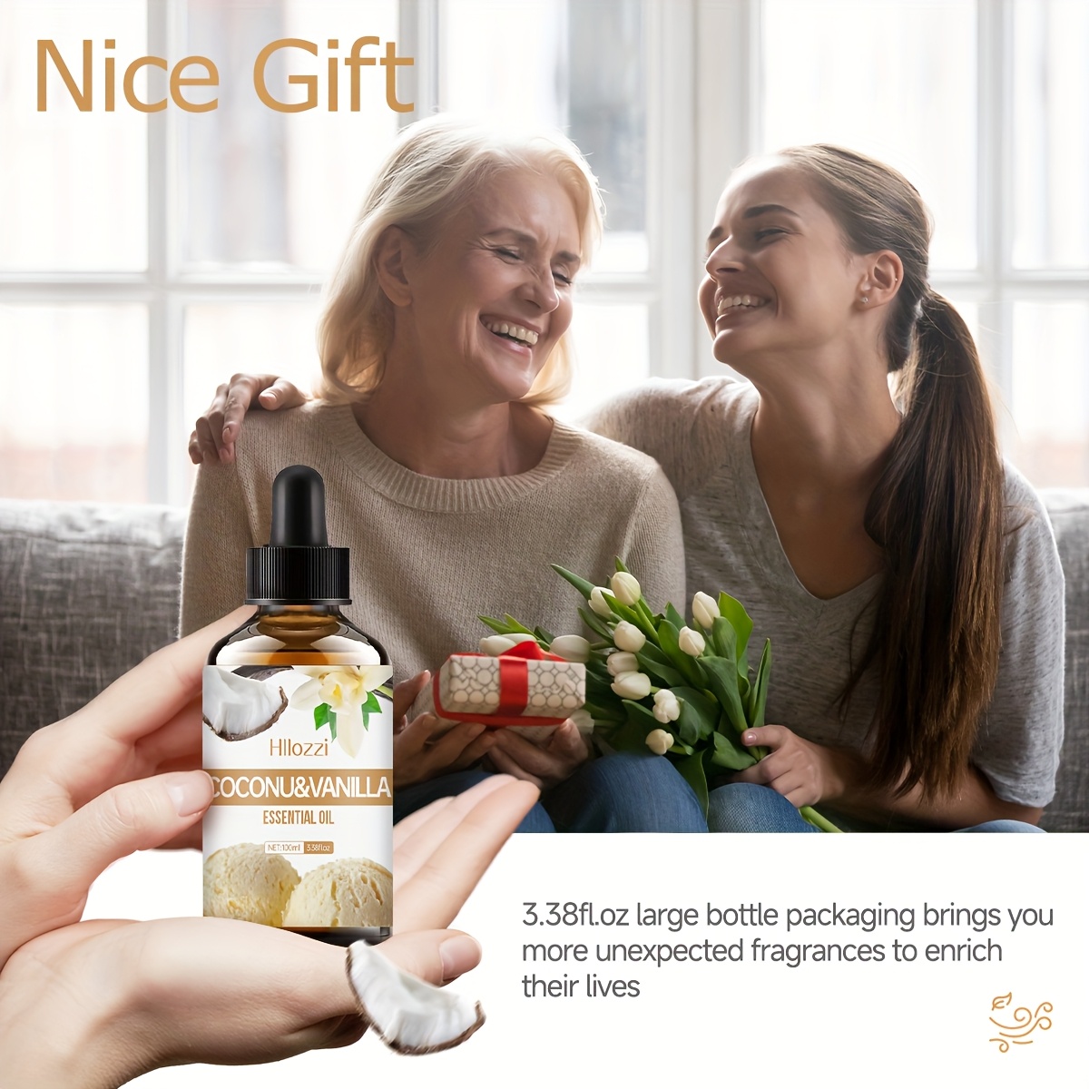 Huile Essentielle de Noix de Coco et Vanille, Adaptée pour le Massage du Visage et du Corps, Diffuseur de Douche, Voiture, Fabrication de Bougies DIY et Savonnerie, Parfum Durable, Hydratant sans Alcool
