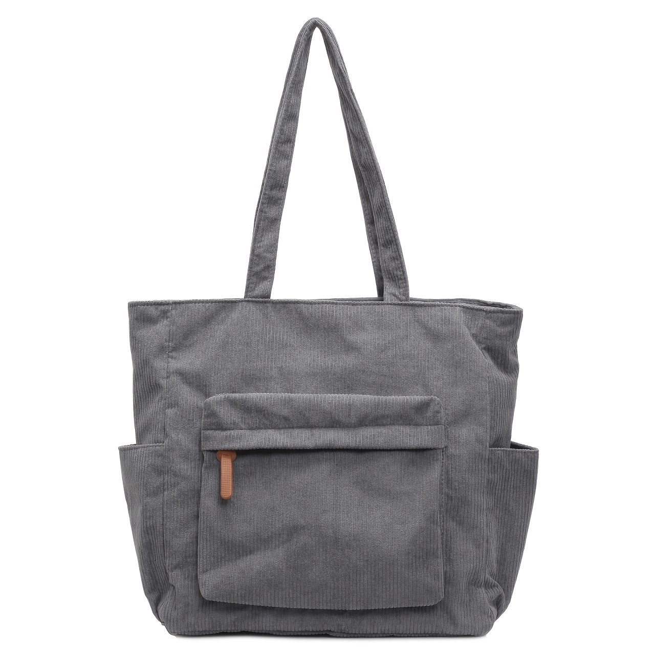 TEMU Women's Corduroy Tote Bag Large Capacity Multi-pocket Handbag With Zipper Closure & Fixed Shoulder Strap, Soft Corduroy Suitable For , /, Casual