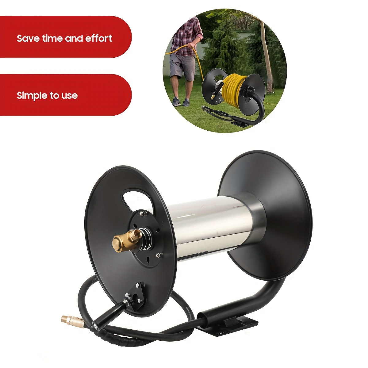 Hose Reel Winder Up To 45m 280 Bar For High-pressure Cleaner M22x1.5 External Thread