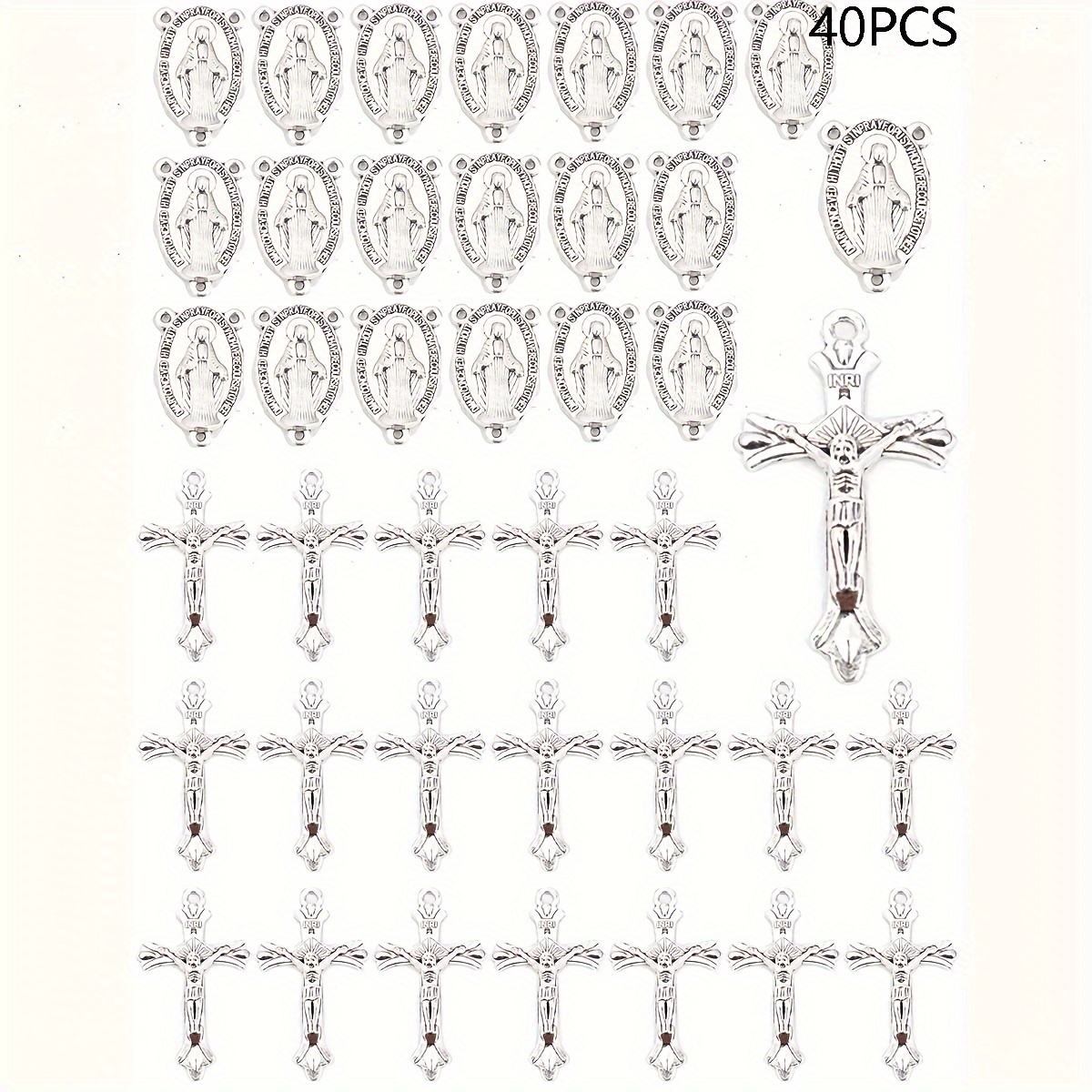 Image of 20pcs/40pcs Cross Pendant Easter Decorations Or Hanging Classic Silvery Alloy Jewelry Connectors For Earrings Bracelet Necklace Ear Studs Key Chain