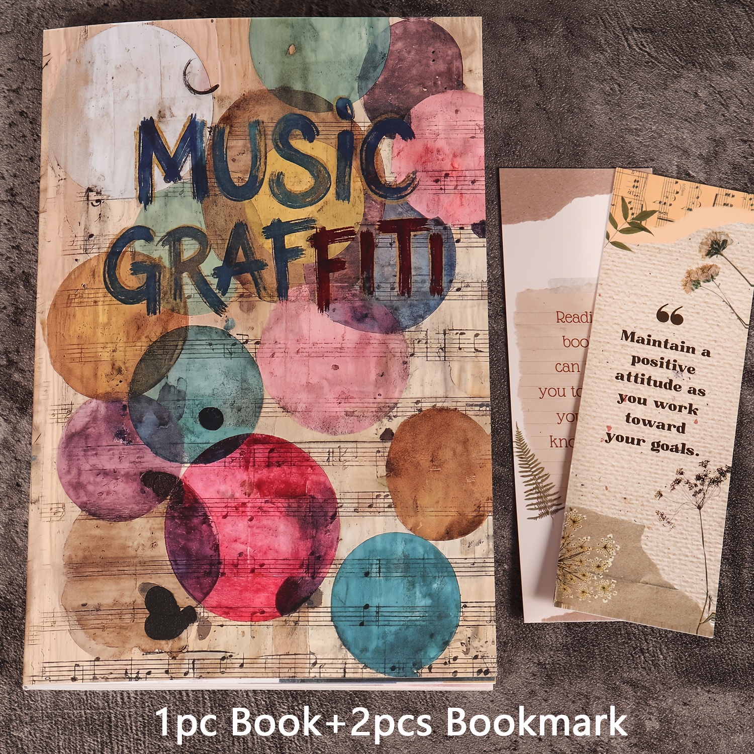 TEMU Jaiiman A5 96pages (non-repeating Patterns) Vintage Watercolor Music Junk Journal Notebook With 2 Bookmarks, Scrapbooking, , Paper Craft, Music