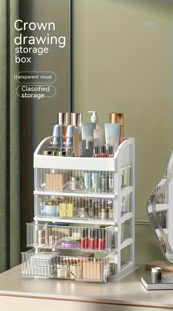 [Chic Crown-Inspired Storage] Transparent Cosmetic & Jewelry Storage Cabinet - Chic Crown-Inspired Drawer Organizer Set, Lightweight Plastic, Easy Insert Design