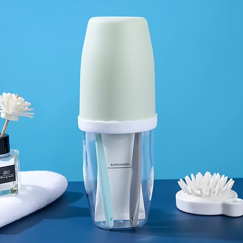 TEMU 1pc Couple Creative Toothbrush And Mouthwash Cup Set With Cover - Portable Travel Toothbrush Holder, Durable Plastic Material