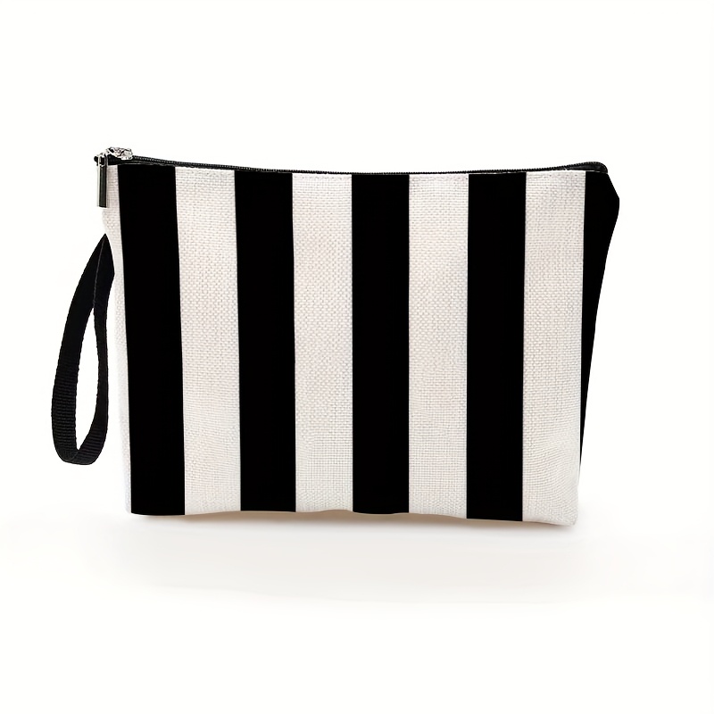 TEMU 1pc Women's & Unisex Striped Minimalist Makeup Bag With Zipper Closure - Compact Travel Cosmetic Suitable For Holiday, Daily Use, Gift For