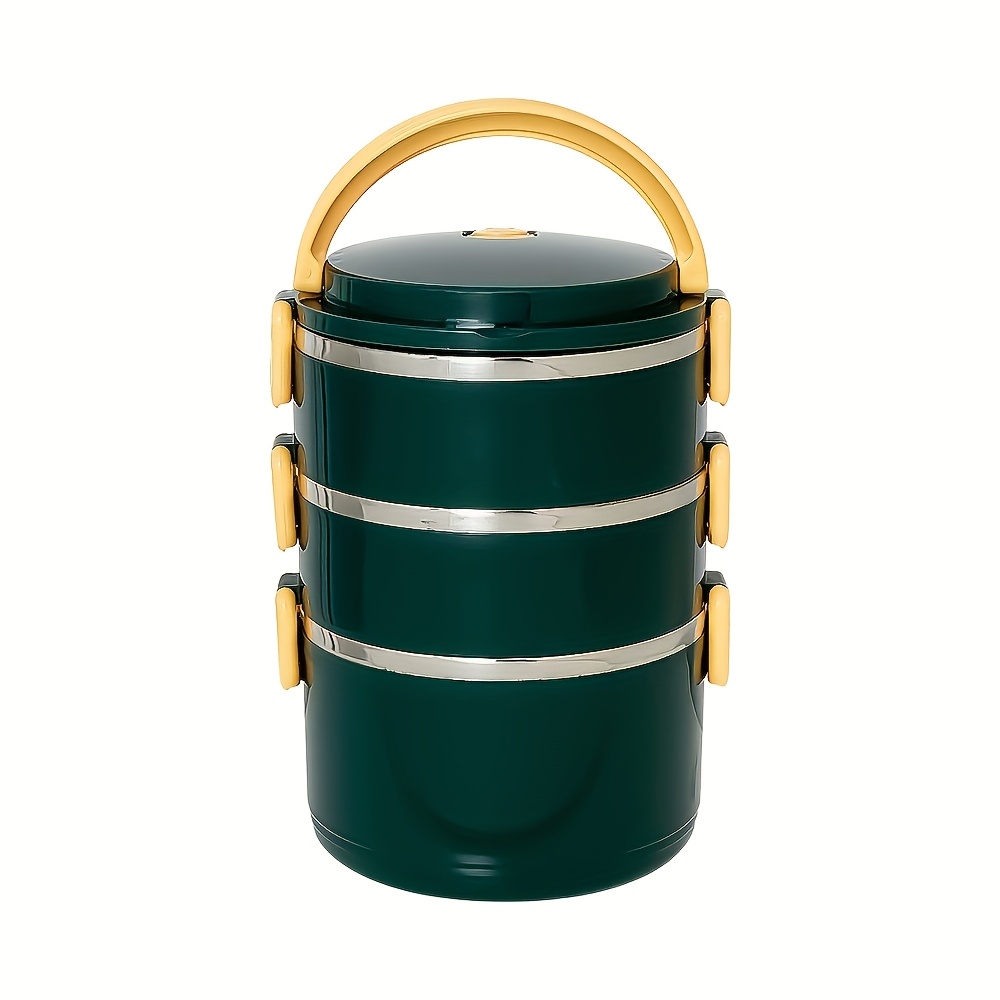 Stainless Steel 3-tier Insulated Lunch Box - Large, Portable & Reusable For Camping, Picnics & - Green & Yellow, Manual Operation, Hand Wash Only