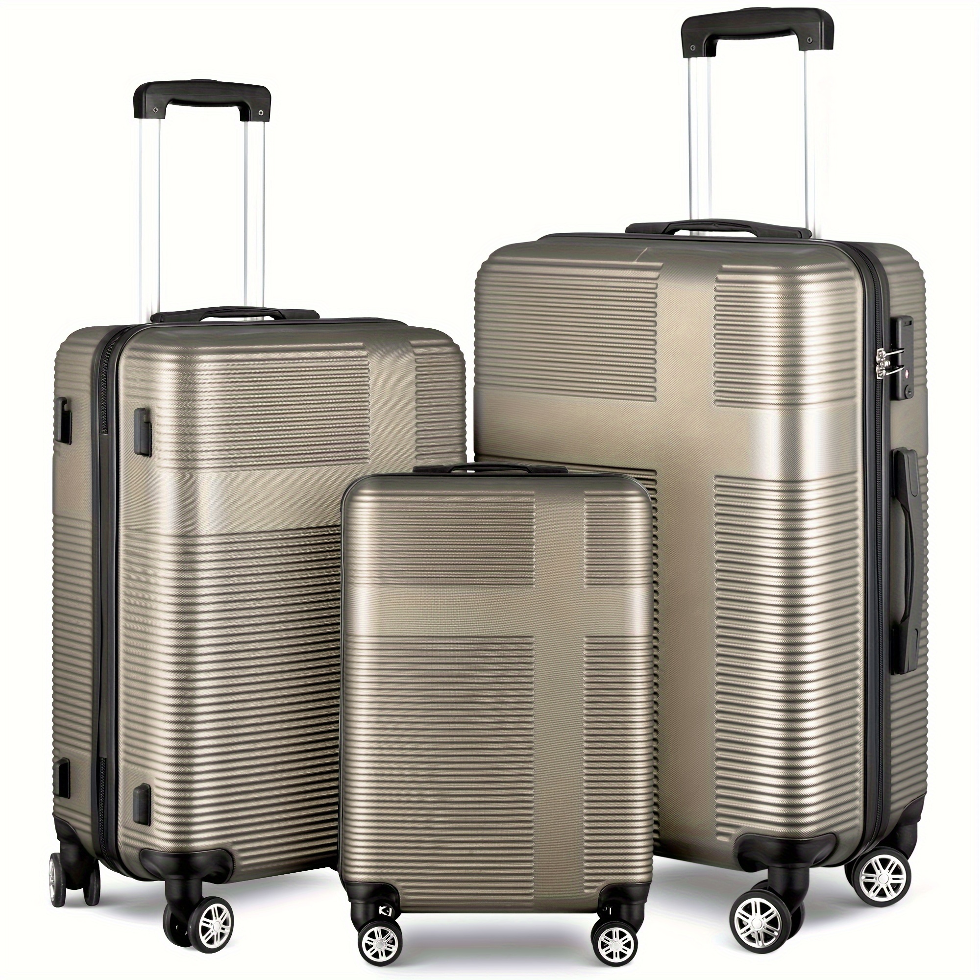 

3-piece Champagne Hardside Luggage Set, 20/24/28 Inch Suitcases, Fashionable Travel Trolley Cases With 360° Spinner Wheels, Telescoping Handle, Nested Storage - Stylish Travel Gear