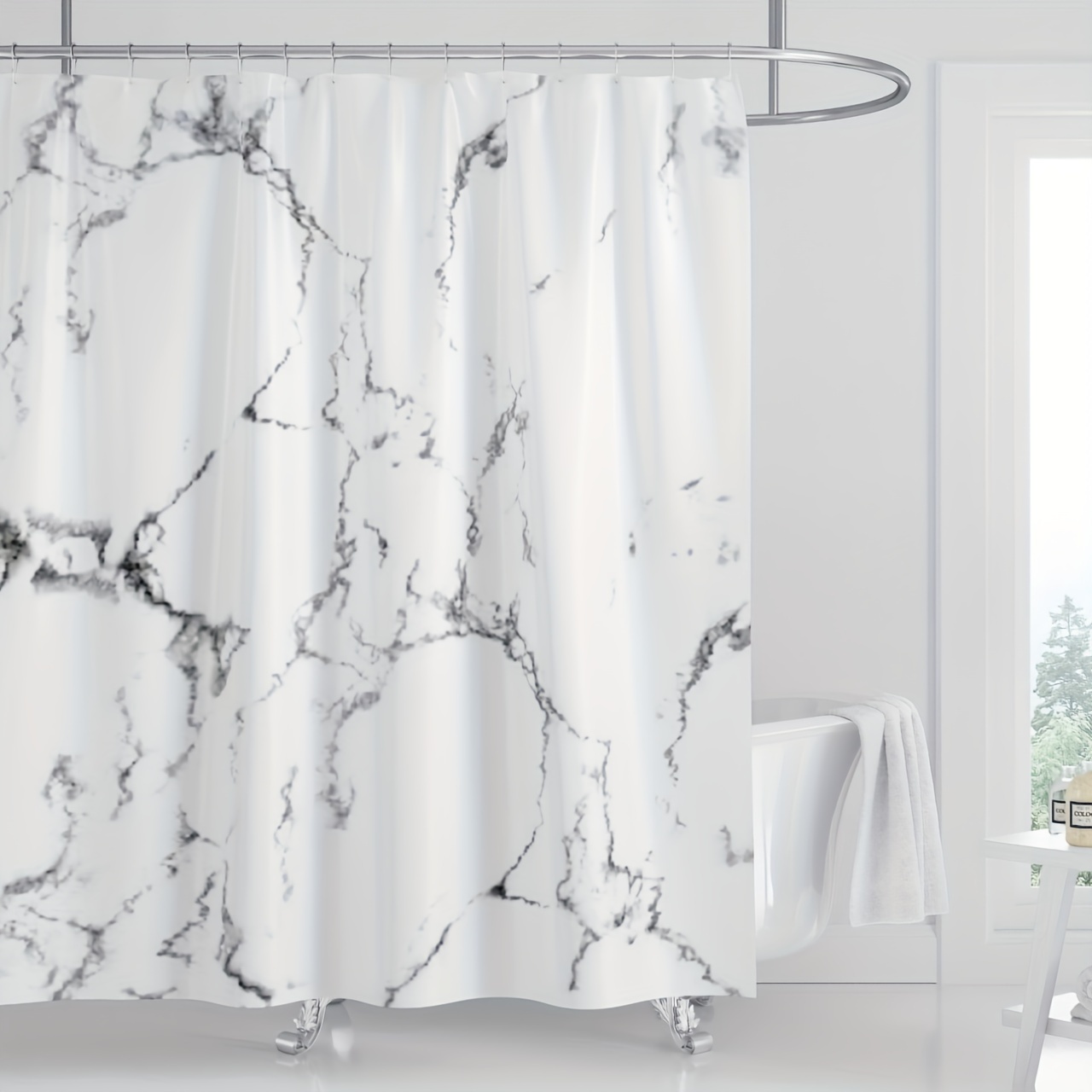 

1pc Marble Pattern Shower Curtain, Water-resistant Thickened Bathroom Curtain With 12 Plastic Hooks & Metal Grommets, Bathroom Partition, Bathroom Decoration Accessories