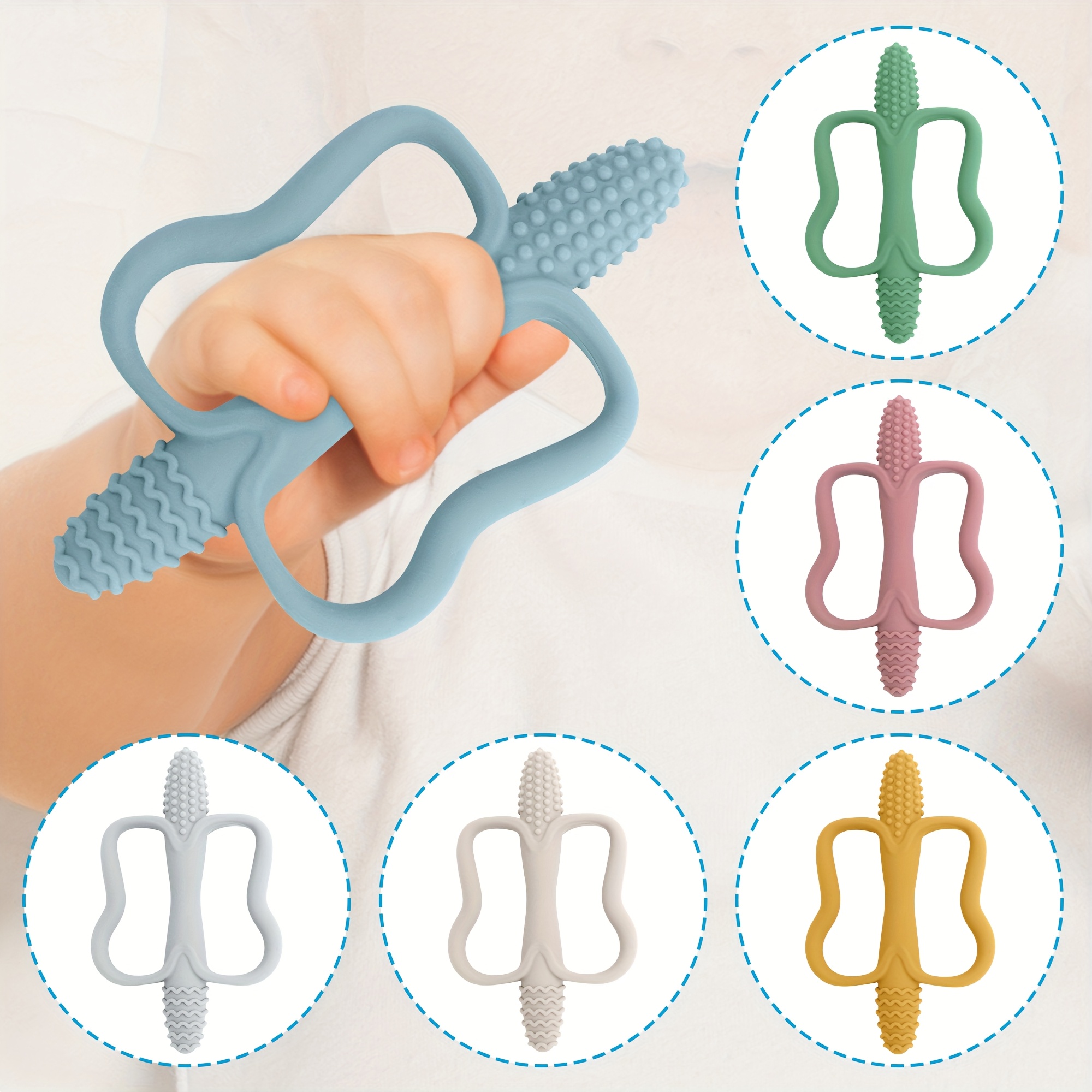 integrated handle silicone teething toy baby toy teether 6 colors corn shaped teether