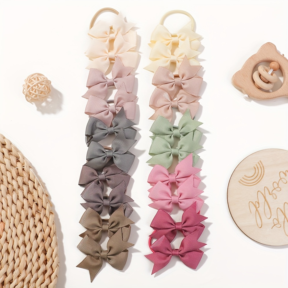 Image of Random 20pcs Solid Color Bow Hair Ties Girls' Ponytail Scrunchies Hair Rope Hair Additions
