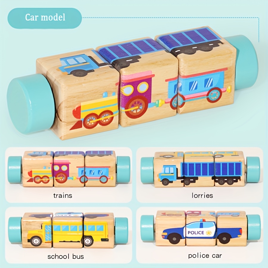 Educational Wooden Rotating Block Puzzle Toy for Kids