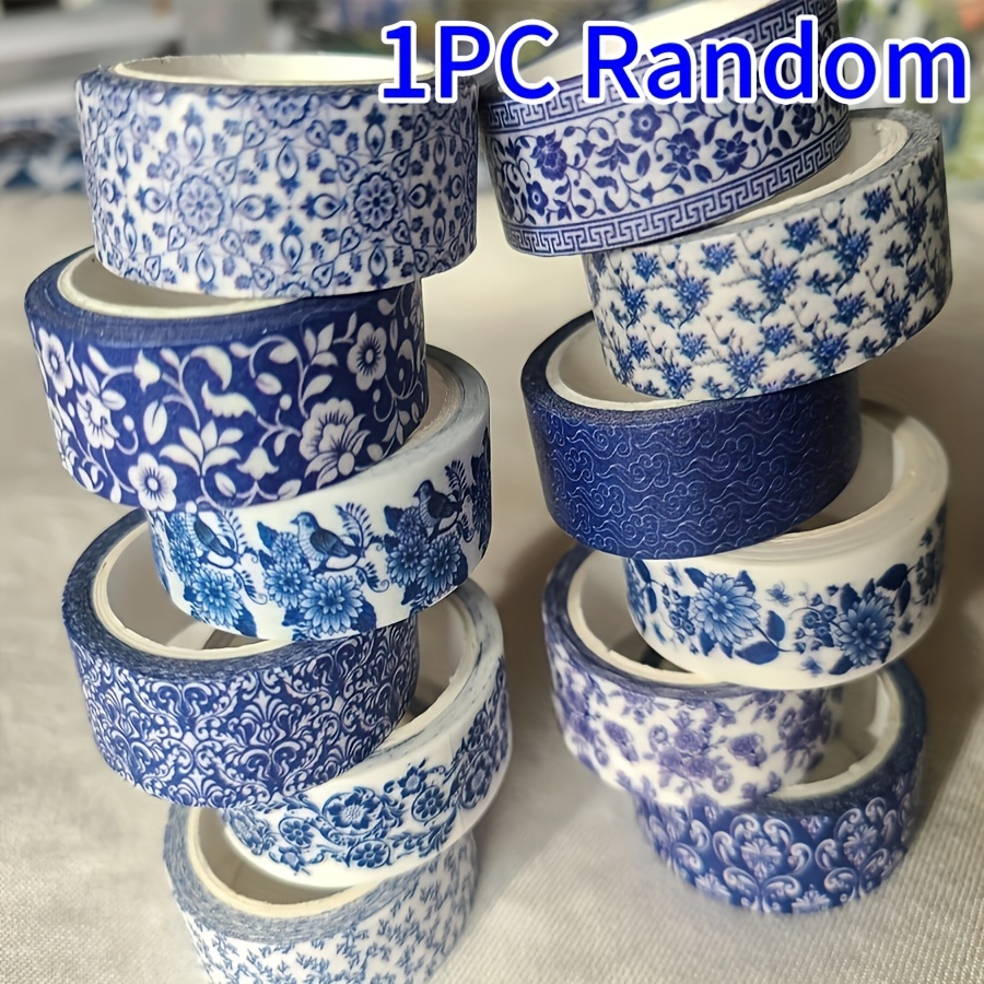 

1 Roll Blue And White China-style Washi Tape, Semi- Craft Adhesive For Scrapbooking, Journaling, Diy Projects - Decorative Single-use Tape