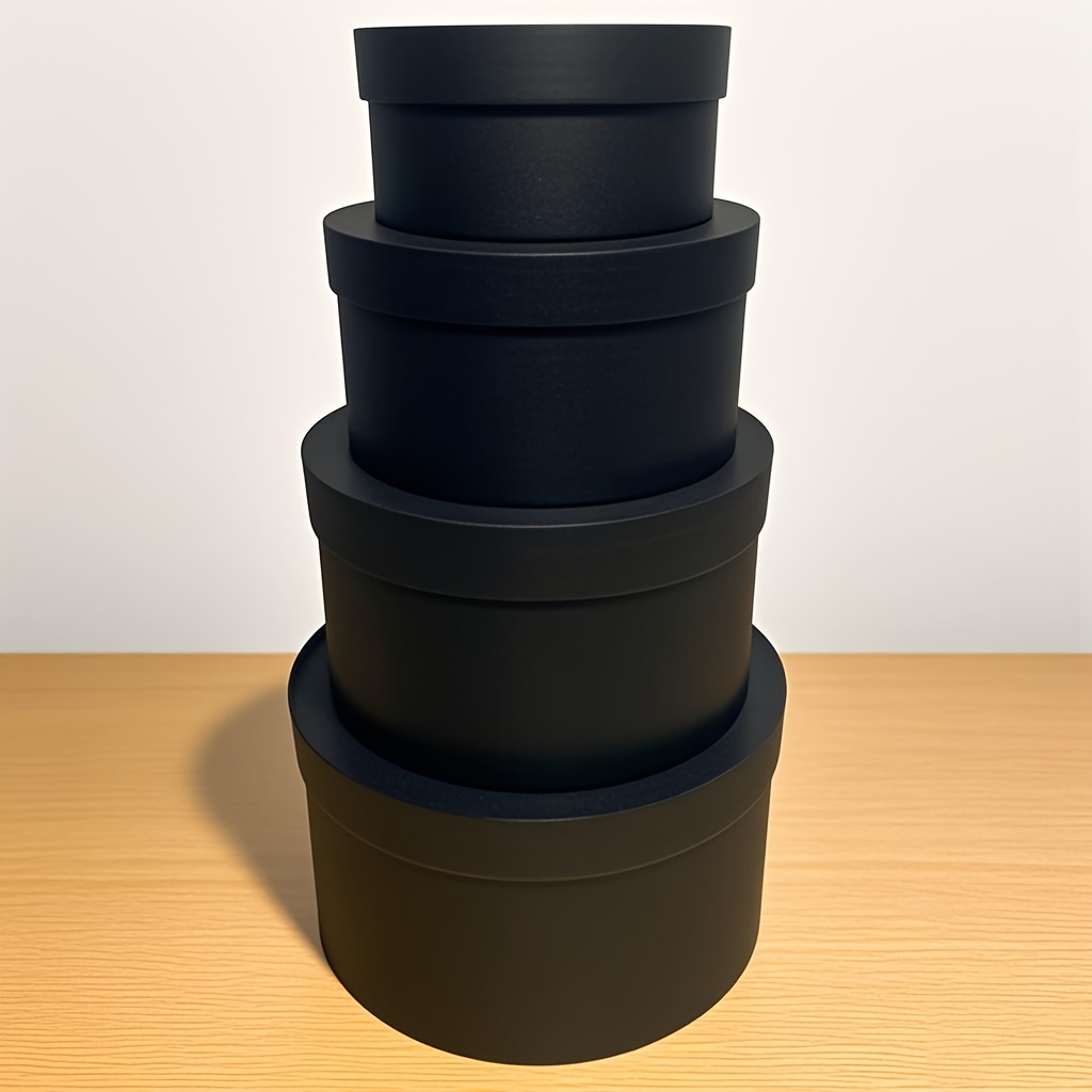 TEMU 4pcs Round Gift Packaging Box Set, Gift Boxes With Lids, Black Flower Box, Round Box Set, Suitable For Daily Storage, Gift Packaging, Nesting