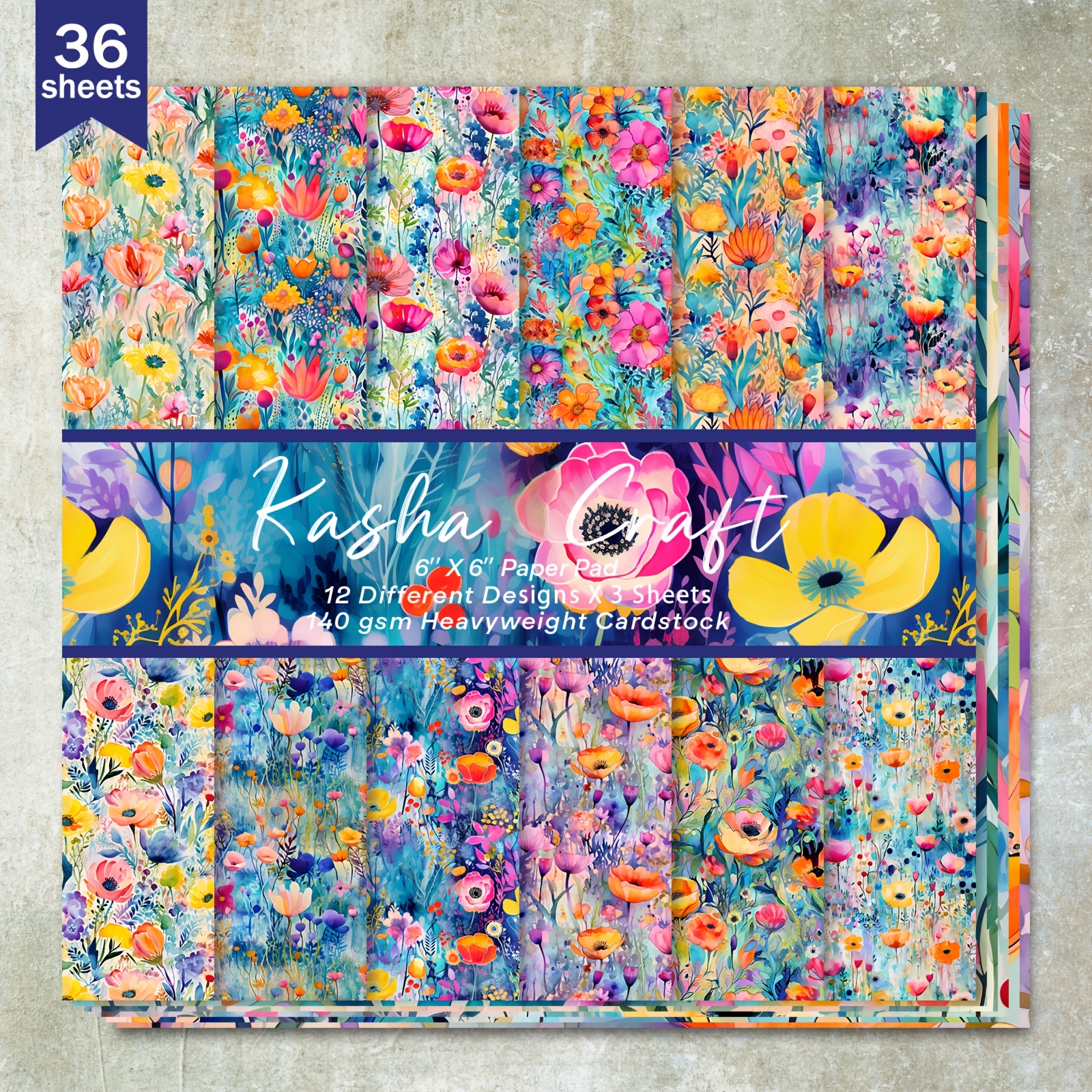 

36 Sheets 6x6 Inch Spring Wildflower Paper, Heavyweight Cardstock For Bullet Journals, Collage, Greeting Cards, Albums & Crafts