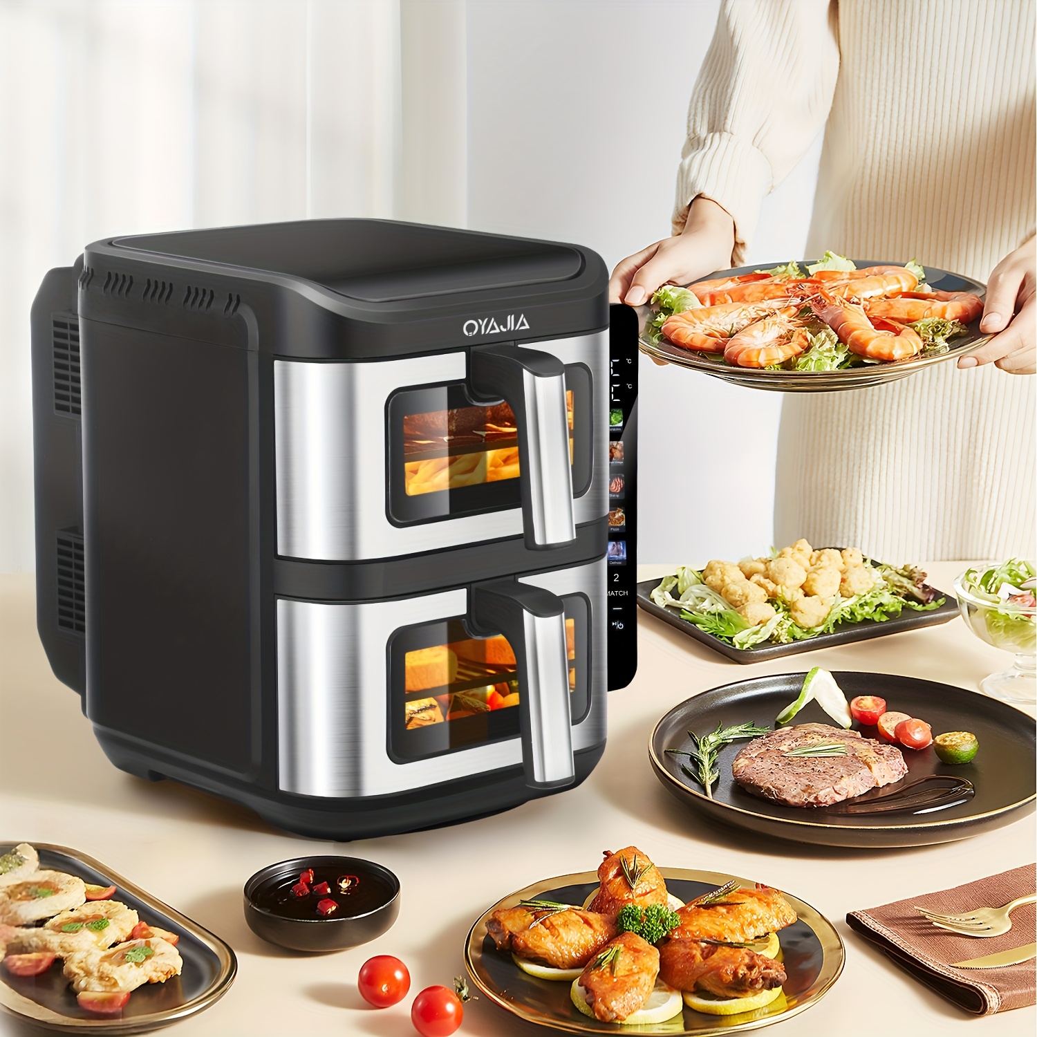 Image of -basket Air Fryer, Cooks 4 Foods , , , 10-in-1, & , Air Fry, , Bake, , Easy Clean