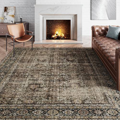 vintage washable soft area mat distressed low pile non slip machine washable mat with rubber backing 5x8 to 9x12 sizes for living room bedroom kitchen office bathroom decor