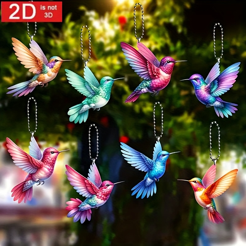 

Room Decor 8pcs Vibrant Acrylic Hummingbird Pendant Set - Ideal For Home, Office, Car, And Party Decorations | Perfect Gift Accessory