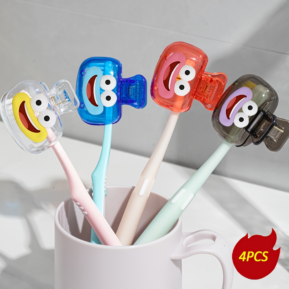 4pcs cute dopamine   face pattern toothbrush holder suitable for travel sets of   sizes with ventilation holes to keep toothbrush heads   features a cute   compact and portable bright toothbrush cover