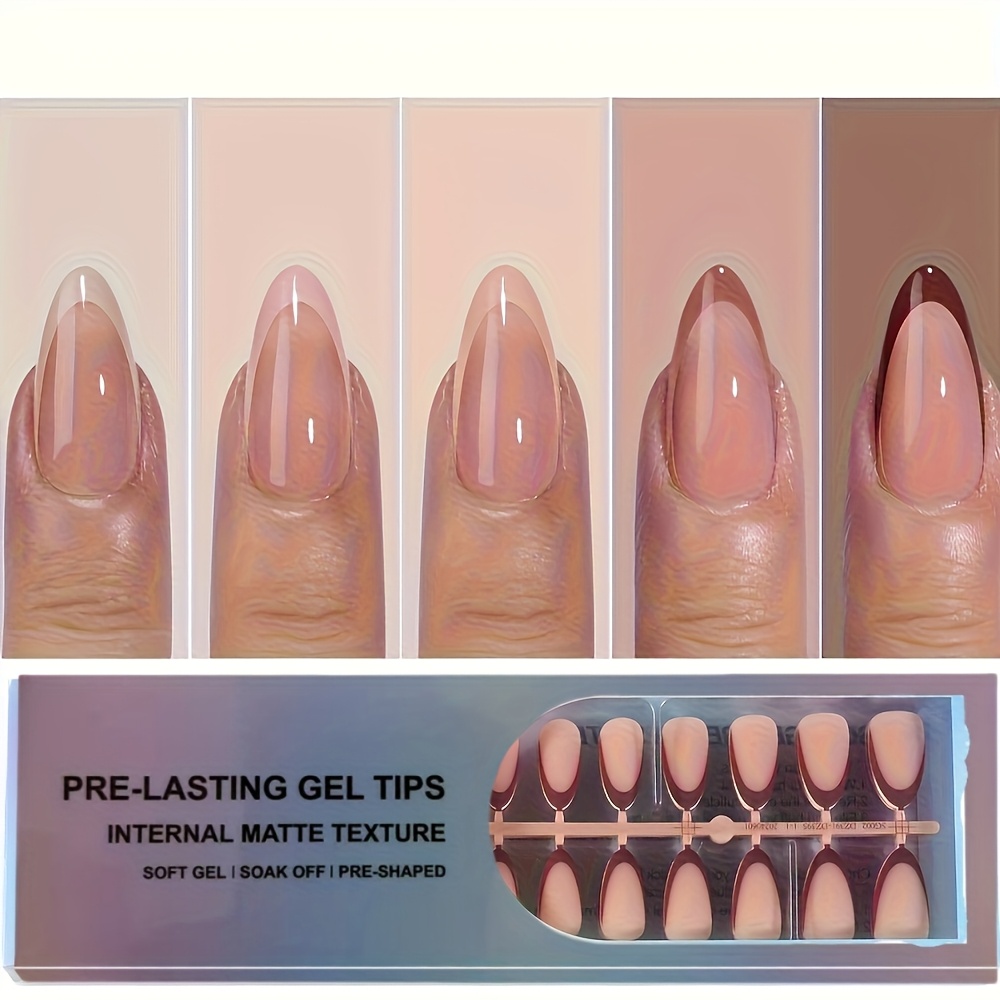150pcs Almond Shape Medium Length French Gel Nail Tips, Mixed Colors, Solid Matte End, Pre-shaped Artificial Nails, Nail Art, 15 Sizes