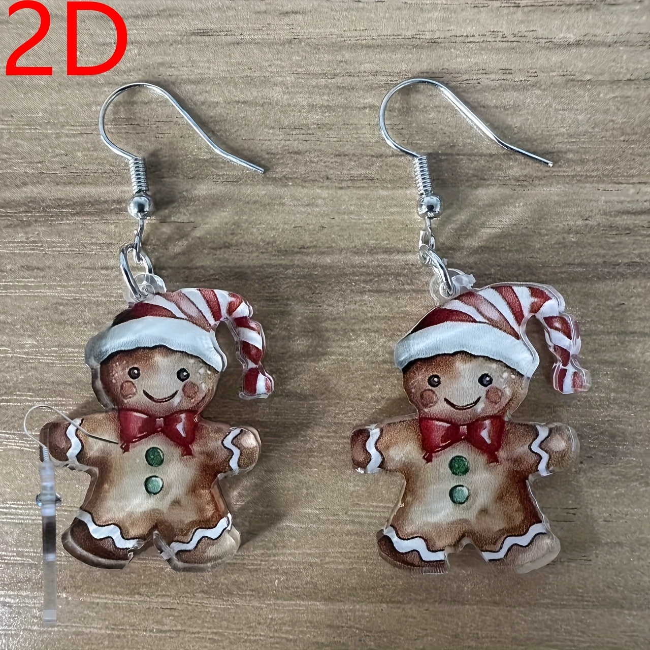 2d Flat - 2d Christmas Exquisite Cartoon Santa Hat Gingerbread Man Acrylic Lightweight Durable Pendant Women's Earrings, Exquisite