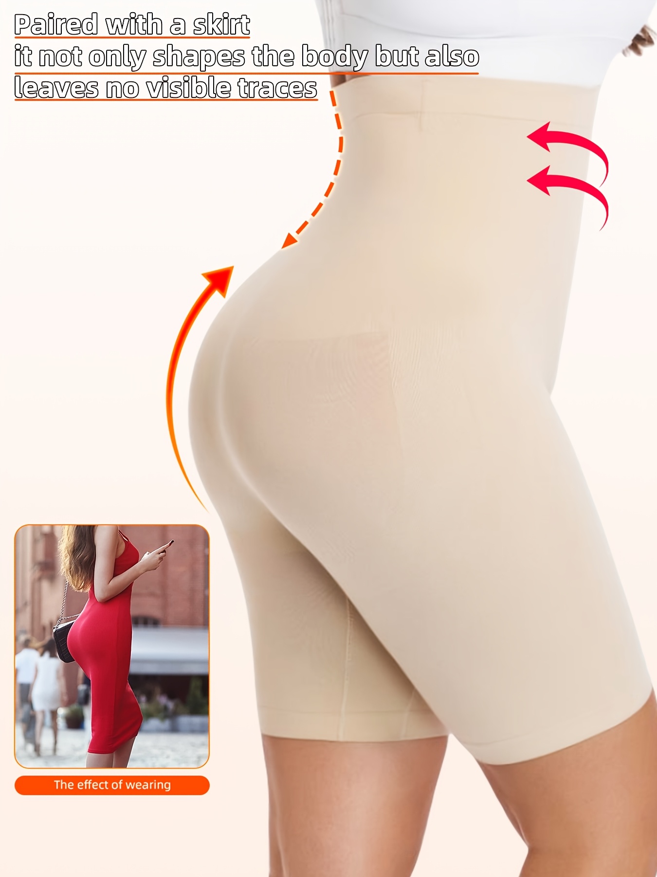 1pc Plus Size Women'S High-Waisted Shaper Shorts, Tummy Control and Butt Lifter, Thigh Slimmer, Knit Polyamide Fabric, Solid Color, High Support Body Shaper