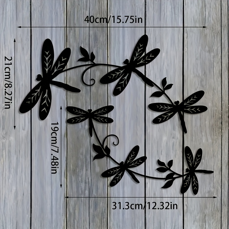 TEMU Ensemble de 2 décorations murales libellules en métal, 40 cm / 15,75 pouces, sculptures de libellules en métal, décoration de jardin libellules
