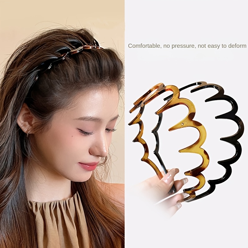 

3pcs Bohemian Minimalist Plastic Hairbands Set, Color Matching , Non-slip Hair Hoops For Women, Daily Accessories