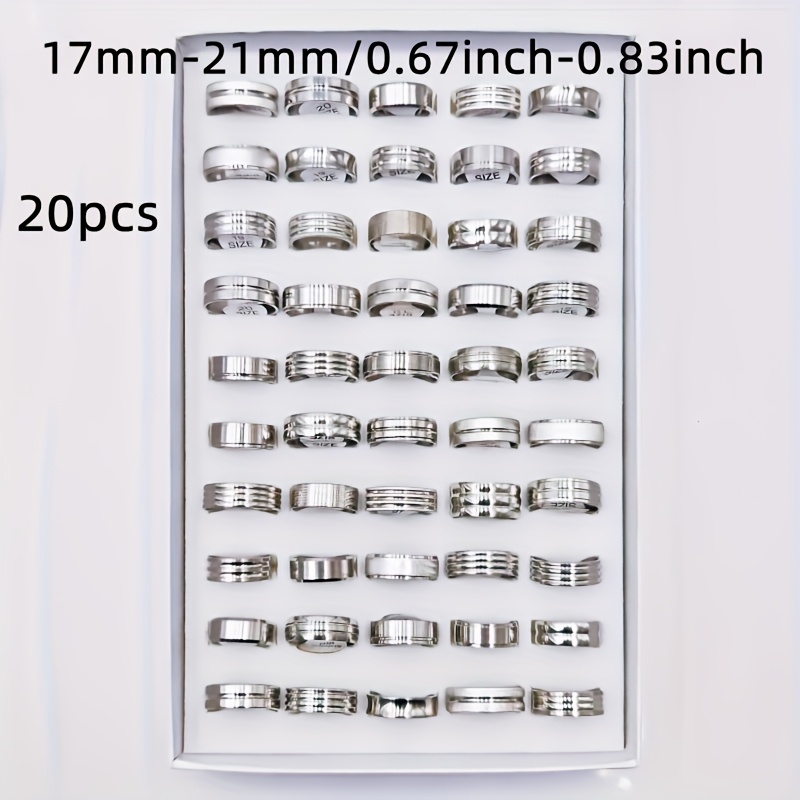 Image of 20pcs/bundle Women's Jewelry Set Yicen Fashion Silvery Striped Ring Mixed Random Ring Size 17mm-21mm Women's Rings Wholesale Opp Bag Suitable For Party Gathering Gifts
