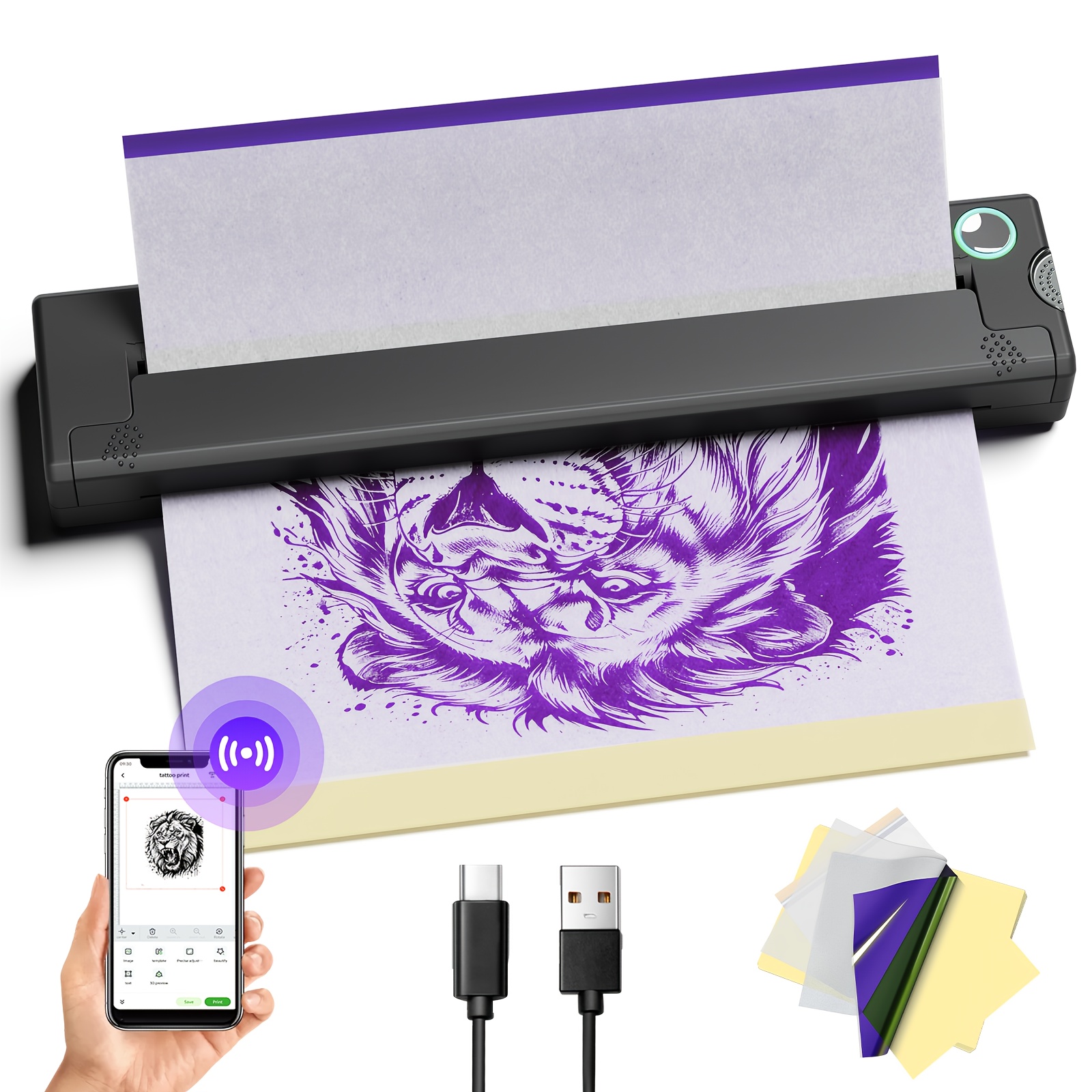 TEMU Wireless Mini Tattoo Transfer Printer Compatible For Smartphones & Pc - No Ink Required Portable Tattoo Machine, Compact Design For & Hobbyists,